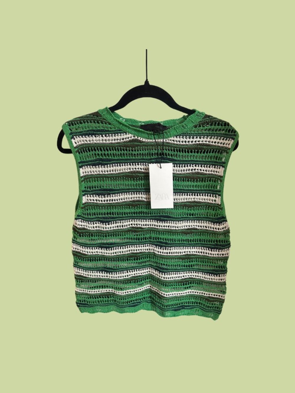 Green and White Crochet Zara Top
